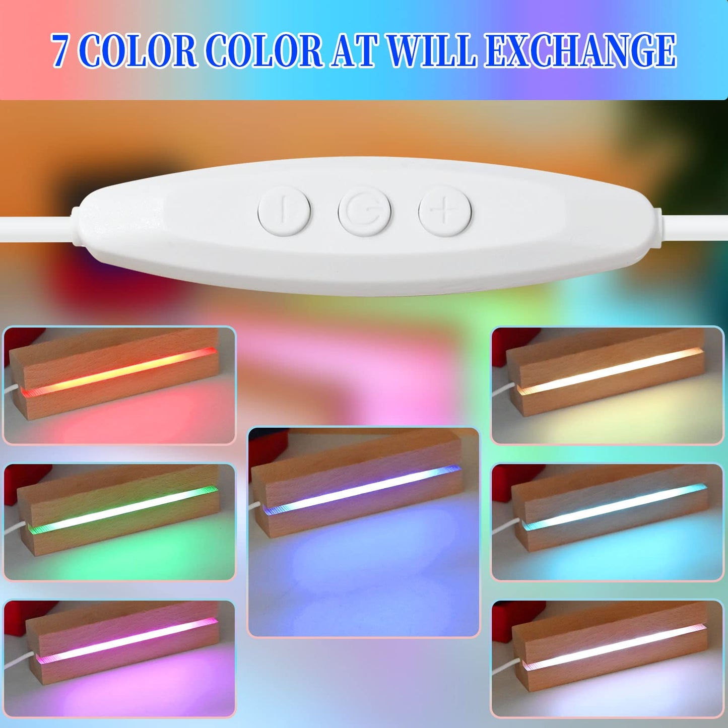 EATAKWARD 4 Pcs 5.9 Inch Wood Rectangle Light Display Pedestal, Wooden LED Display Base Dimmable Colorful Lights Lamp Stand for Acrylic, Crystal, Night Light, Glass Resin Art with USB Cable