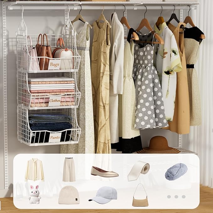Hanging Closet Organizers and Storage, 5 Tier Closet Shelf Clothes Organizer