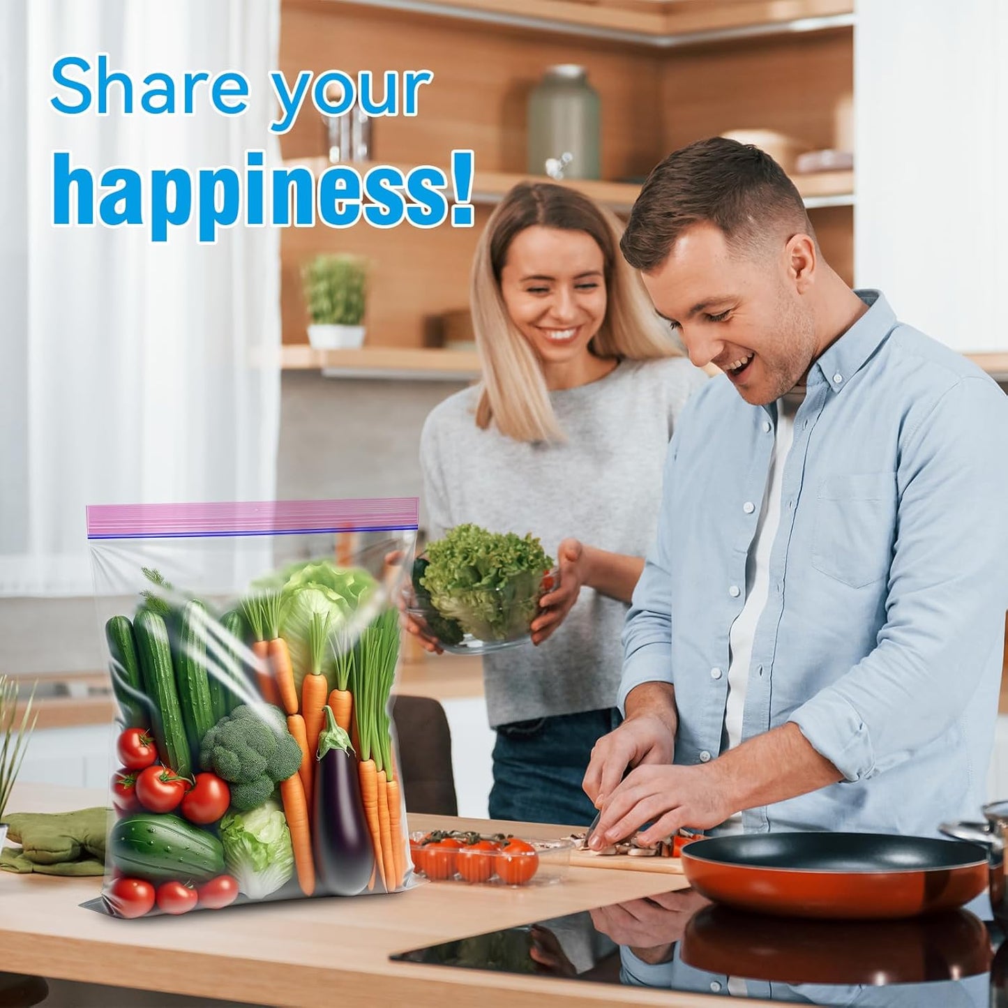 100-Pack Food Storage Freezer Bags - 3 Sizes, Reusable with Zipper Lock for Fruit and Veggies, Microwave and Freezer Safe, No BPA - Strong Seal, Easy to Fill for Lunch, Snacks, and Meals