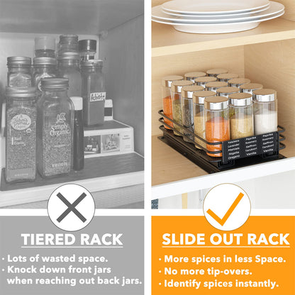 SpaceAid Pull Out Spice Rack Organizer for Cabinet, Heavy Duty Slide Out Seasoning Kitchen Organizer, Cabinet Organizer, with Labels, 4.5" W x10.75 D x8.5 H, 1 Drawer 2-Tier