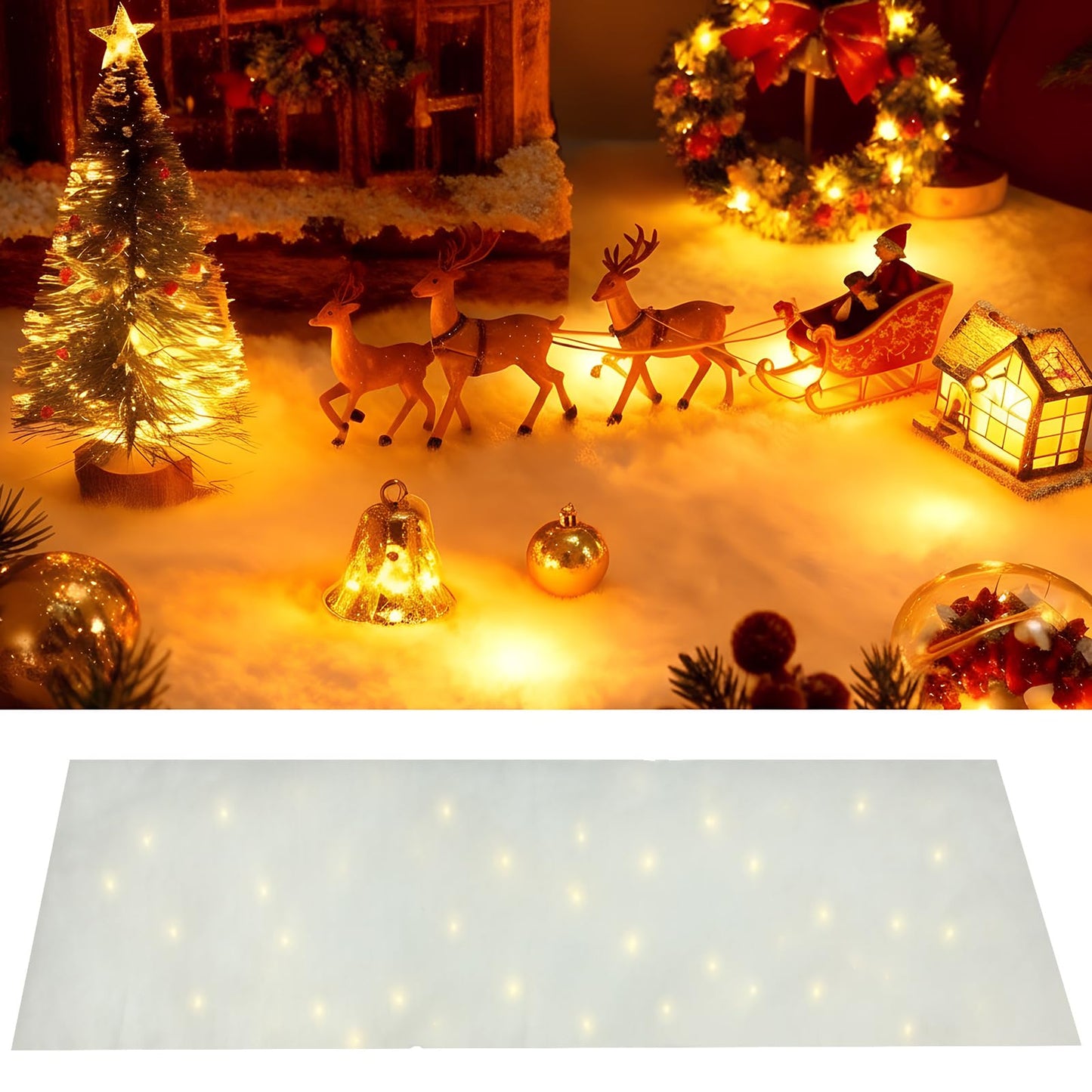 1 Pc Christmas Snow Blanket with LED Lights 47.2 x 8.7 inch Artificial Snow Table Runner Mantel Scarf Light Up with LED Ropes Table Decor for Christmas Village Decorations