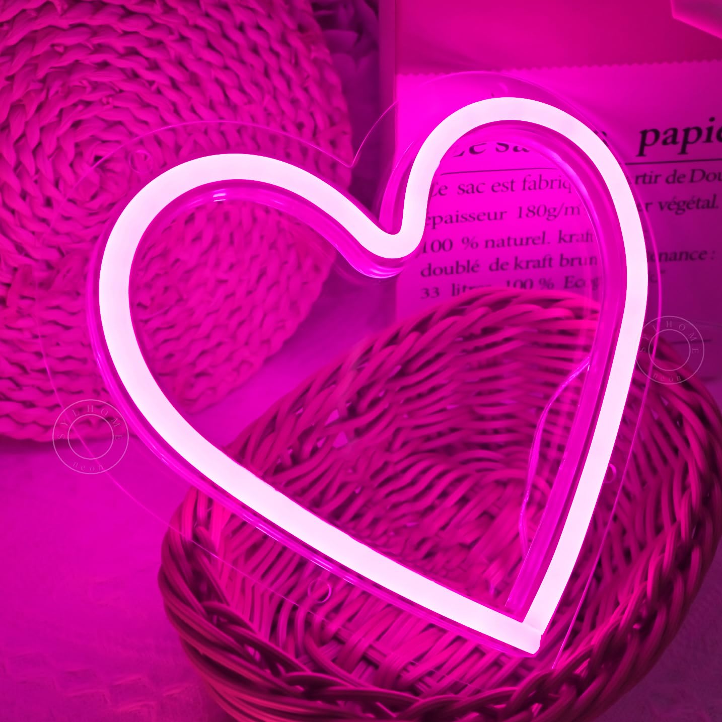 SYLHOME Pink Heart Led Neon Light Sign Battery Operated or USB Powered Bedroom Wedding Wall Sign Decor Valentines Day Birthday Anniversary Sign USB 7.87" X 7.28"