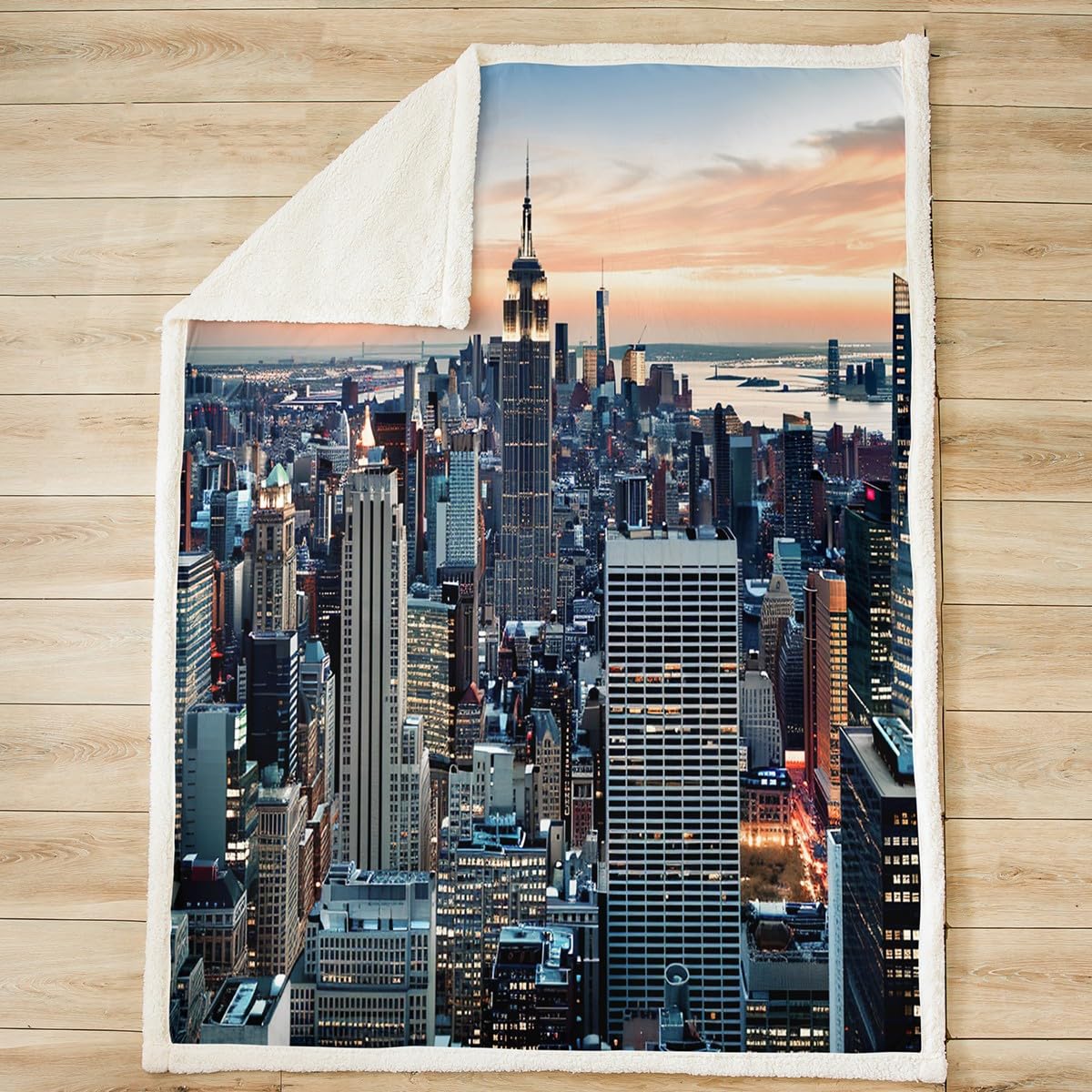Feelyou New York Sherpa Blanket New York City Manhattan Skyline Cityscape Fleece Throw Blanket Contemporary Artistic Sunset Landscape Fuzzy Blanket for Sofa Bed Couch,Throw 50x60 Inches