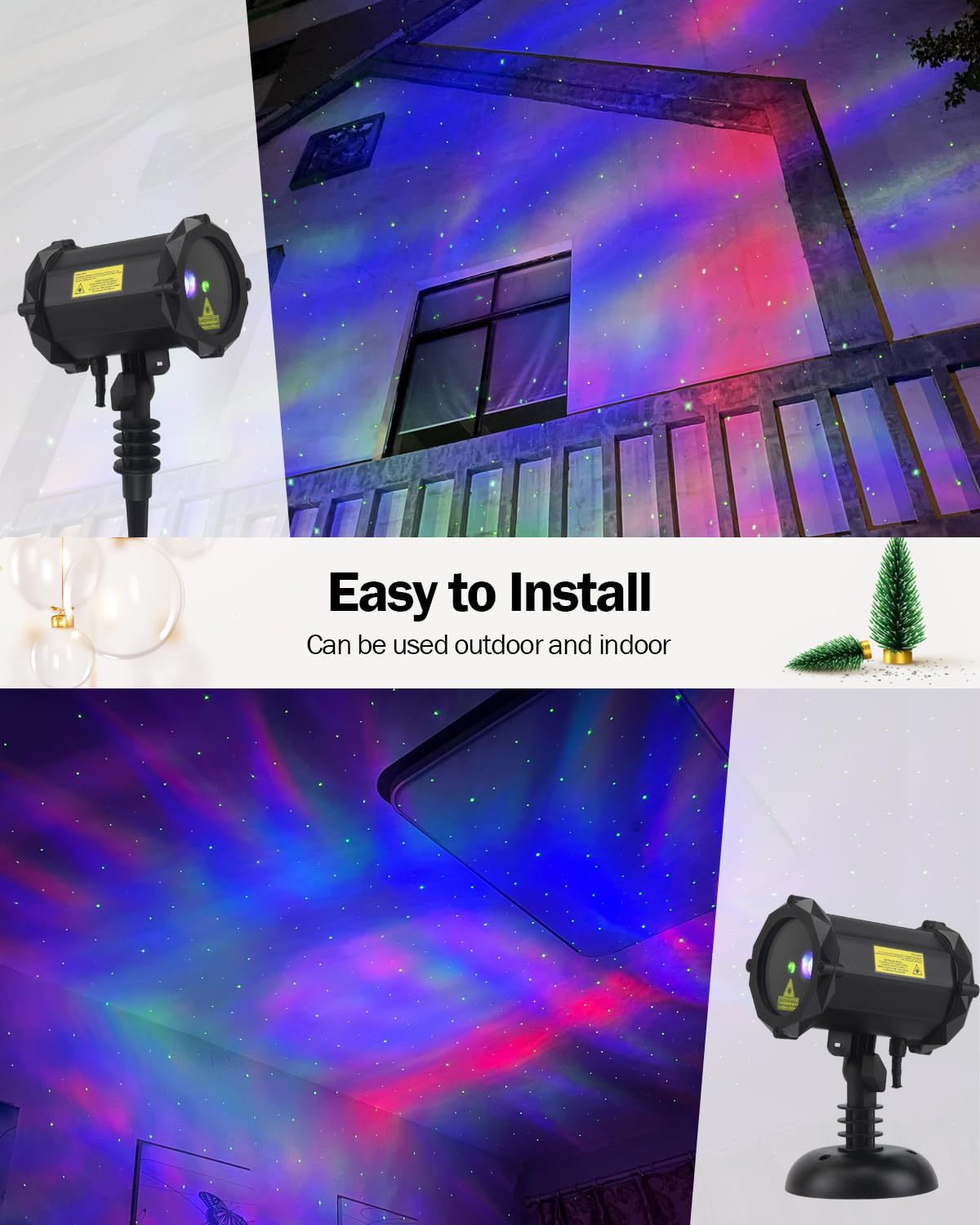 Lunmore Firefly Garden Lights Star Projector Laser Christmas Lights with Colorful LED Background Light