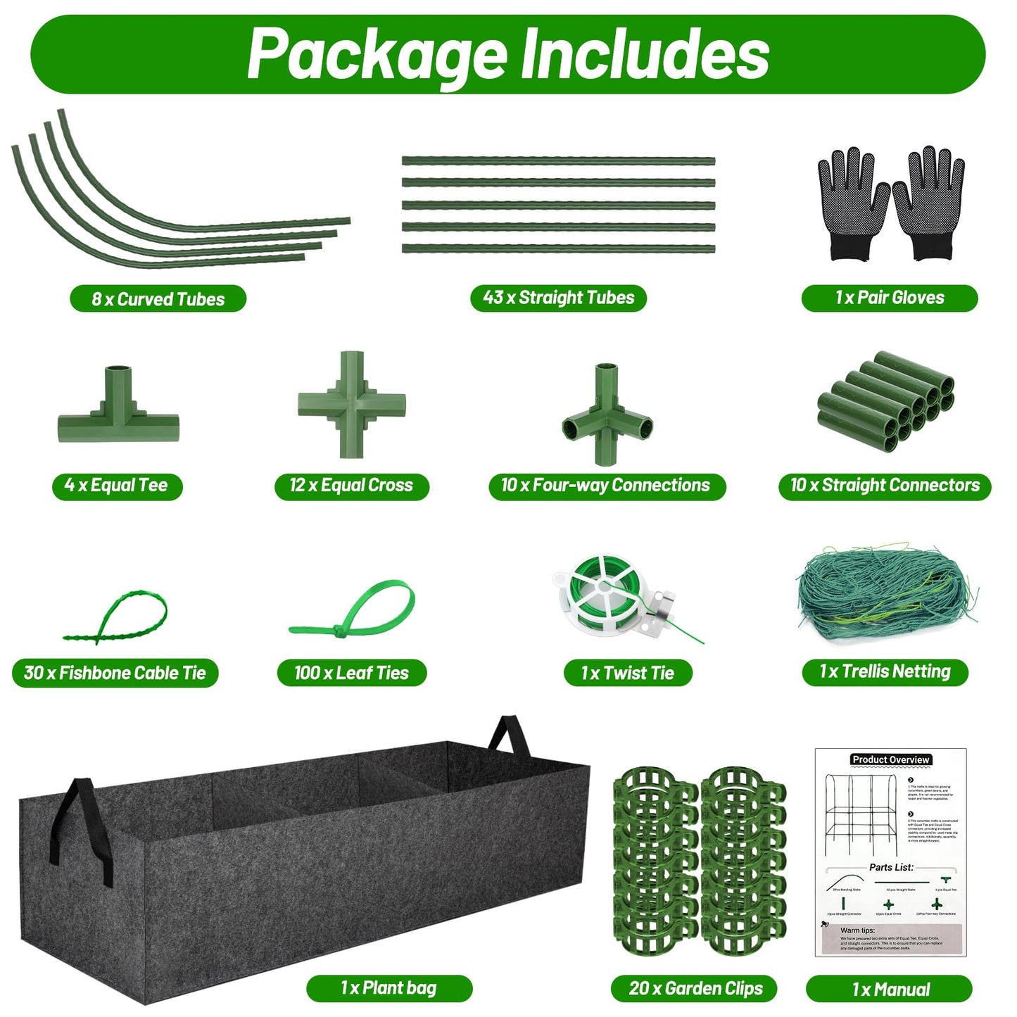U-Shape Cucumber Trellis with Fabric Raised Garden Bed 65x50 Inch Metal Garden Arch Trellis with Net, Climbing Plants Vegetables Heavy-Duty Outdoor Plant Support for Pea, Grape, Squash, Tomatoes