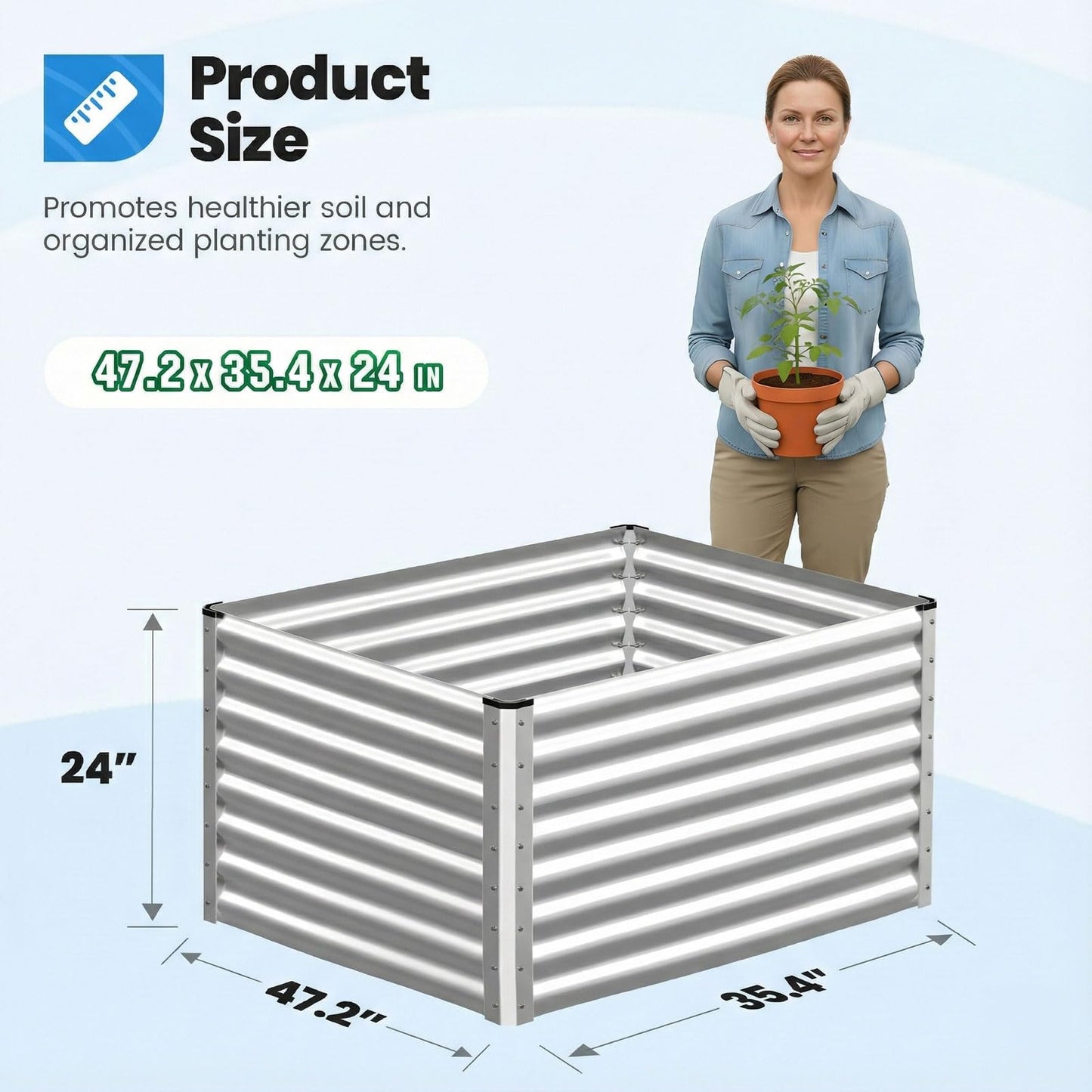 Quictent Galvanized Raised Garden Bed 4x3x2ft Tall Garden Bed Extra Height 22.4" Hold 24cft Soil Outdoor Heightened Planter Box for Deep Root Vegetables Herbs Tomato Cage Included, Silver