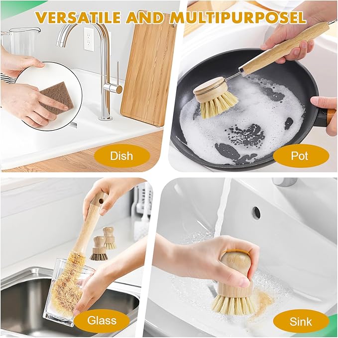 6 Piece Bamboo Dish Brush Set