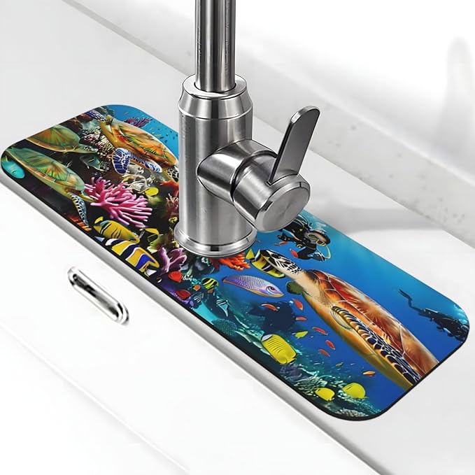 Marine turtle Kitchen sink faucet pad, strong water absorption, anti slip