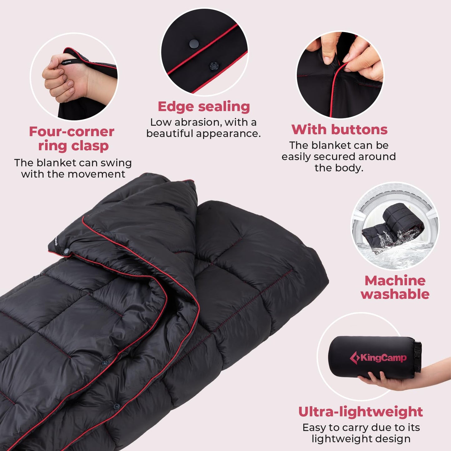 KingCamp Camping Blanket Lightweight Outdoor, Travel Blanket Multifunctional Warm, Sleeping Blankets Ultralight with Snap Button, Sleeping Quilt for Picnics Beach Camping Hiking Car Indoor