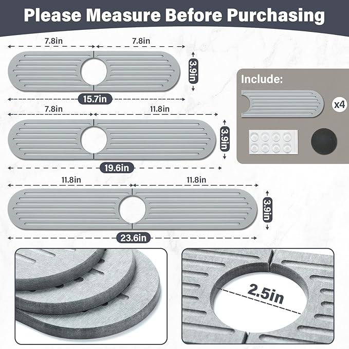 Stone Faucet Mat for Kitchen Sink, 2 Set/4PCS Quick Dry Diatomaceous Earth