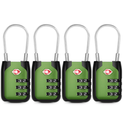 Joyway TSA Approved Luggage Lock, 3 Digit Combination Cable Lock with Alloy Body, Travel Combination Locks for Suitcases, Backpack and Golf Bag (Green, 4Pack)