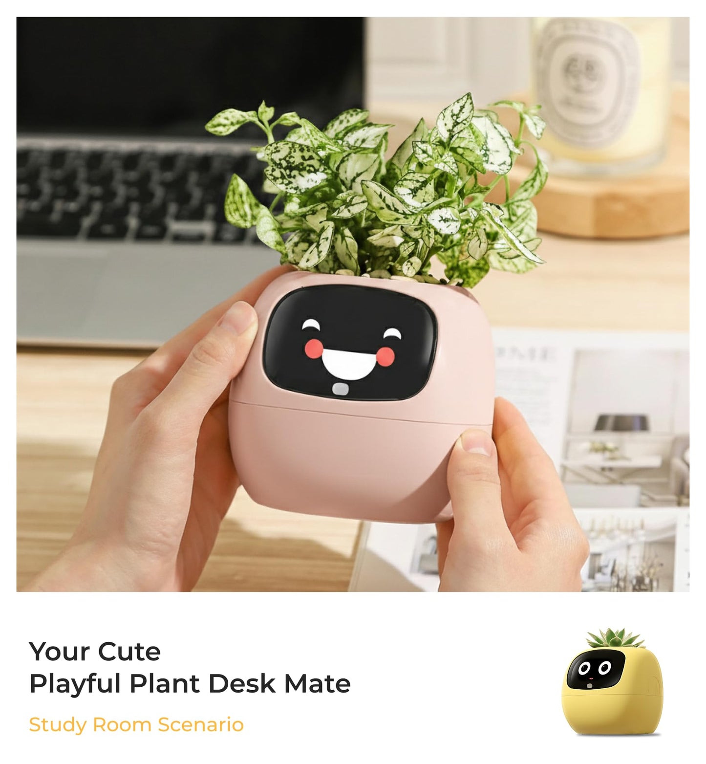 PLANTSIO Ivy AI Smart Planter Intelligent Flower Pot for Home Decoration Plants Companion Neat Desk Setup Gift Pet Planter Robot Guidance on Plant Care with Emojis (Pink)