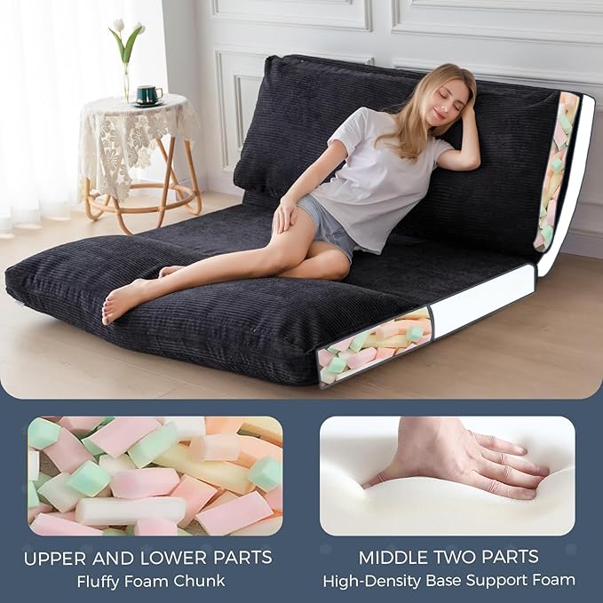 MAXYOYO Folding Sofa Bed, Extra Thick and Long Floor Sofa Convertible Sleeper