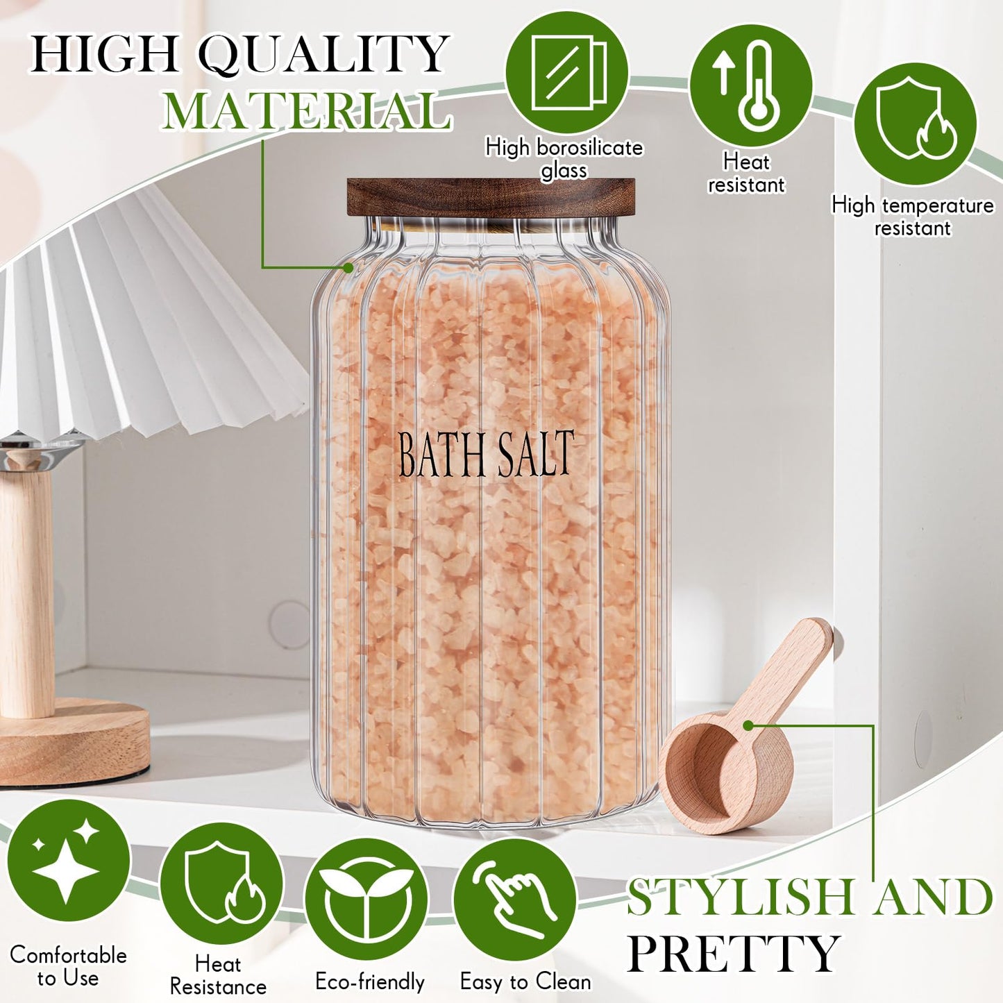 Maxdot 94 oz Large Bath Salt Container Glass Bath Salt Jar with Wooden Lid and Scoop, Storage Canister Airtight Storage Bathtub Accessories for Women Bathroom Bath Decor
