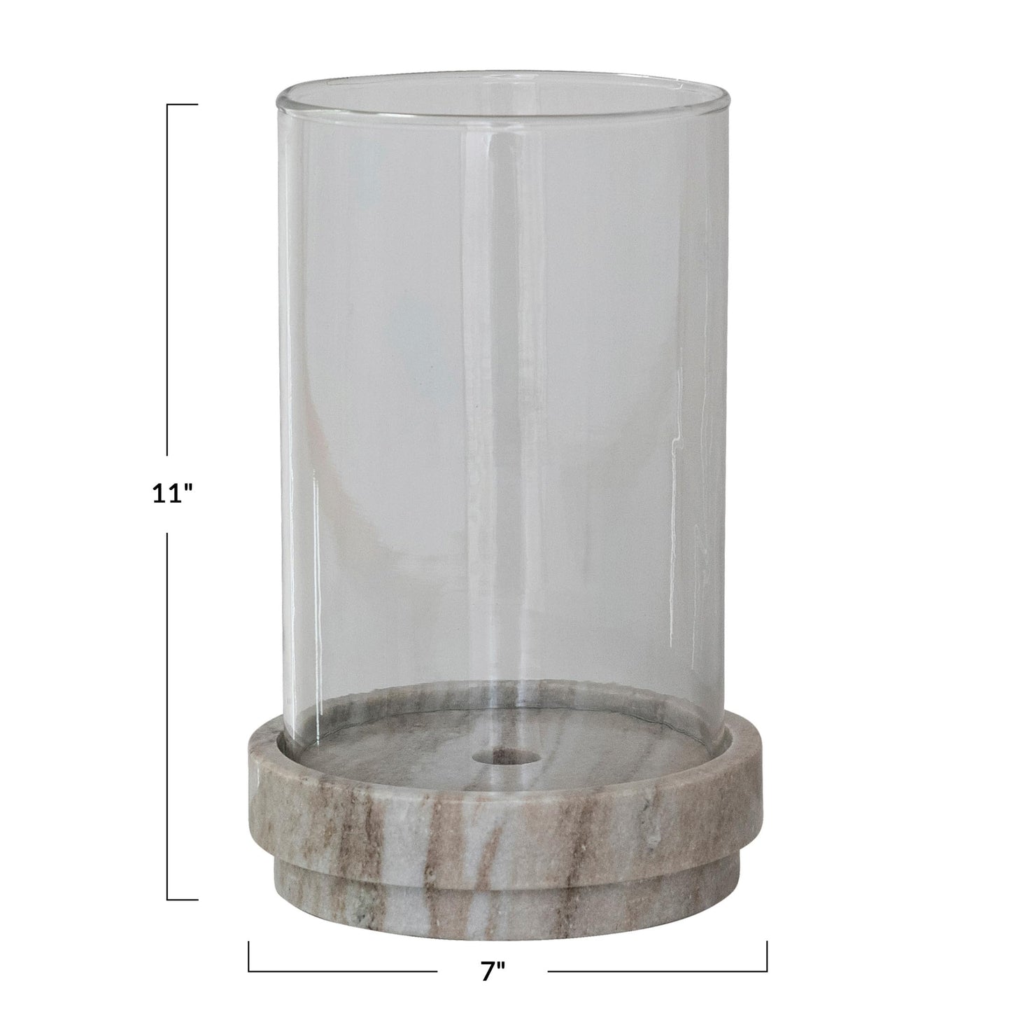 Creative Co-Op Round Marble Taper/Pillar Candle Holder with Glass Hurricane, Beige Finish