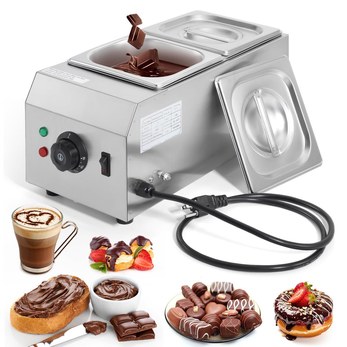 Dyna-Living Chocolate Melting Pot 2-Tanks Commercial Chocolate Tempering Machine Chocolate Tempering Pot 1000W Electric Chocolate Melter Pot Chocolate Warmer for Milk Coffee Cheese