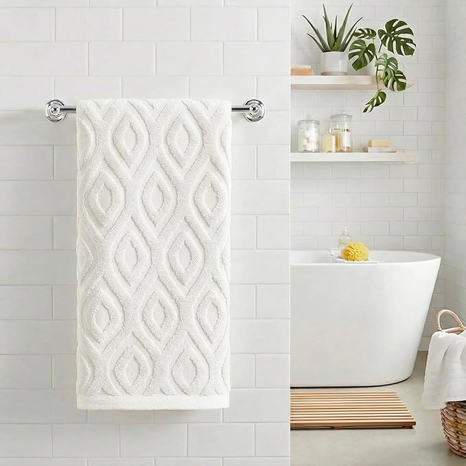 Artoid Mode 1 Pc White 3D Diamond Grid Jacquard Hand Towels