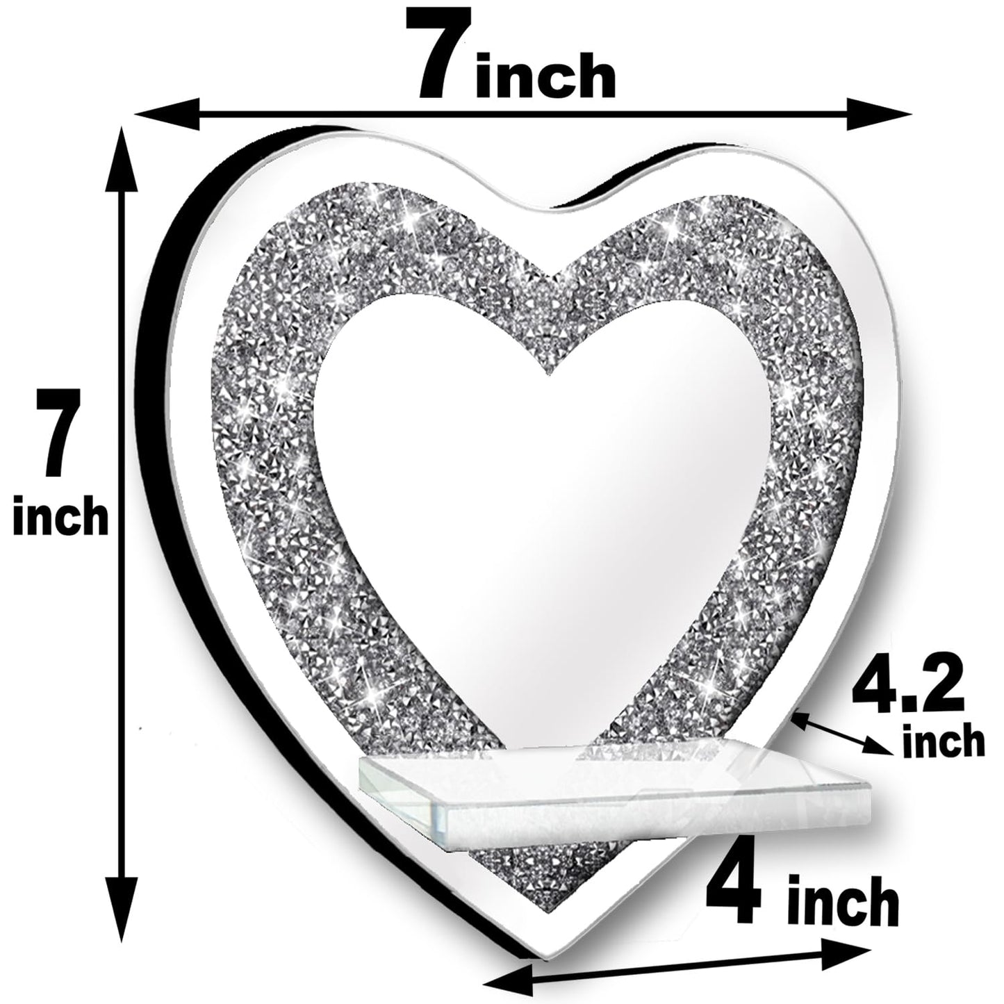 ZOLAPI Set of 2 Crystal Crush Diamond Candle Sconces, Gorgeous Silver Mirrored Wall Sconce, Candle Holder Glass Wall Decorations for Home Décor, Living Room, Dining Room.Heart Shaped