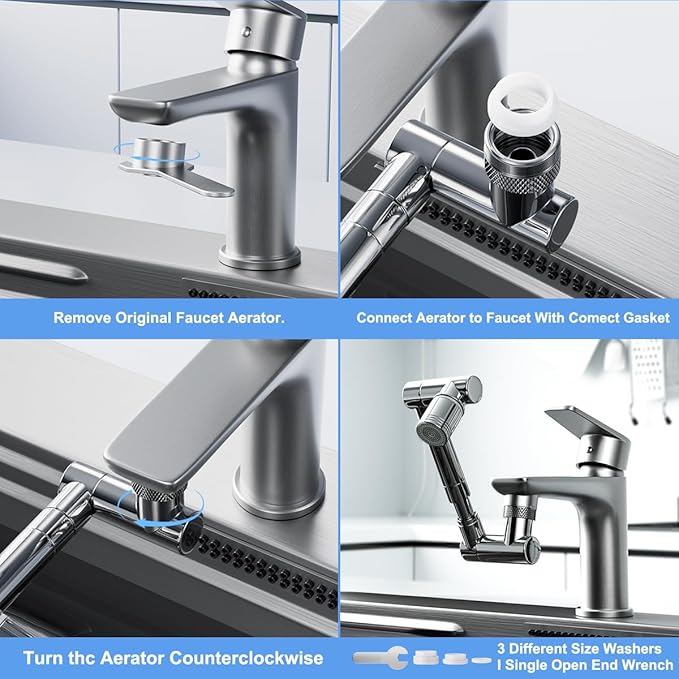 1440° swivel faucet extender, sink faucet aerator extender, swivel extendable