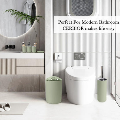CERBIOR Bathroom Accessories Set 6 Piece Bath Ensemble Includes Soap Dispenser, Toothbrush Holder, Toothbrush Cup, Soap Dish for Decorative Countertop and Housewarming Gift (Green)