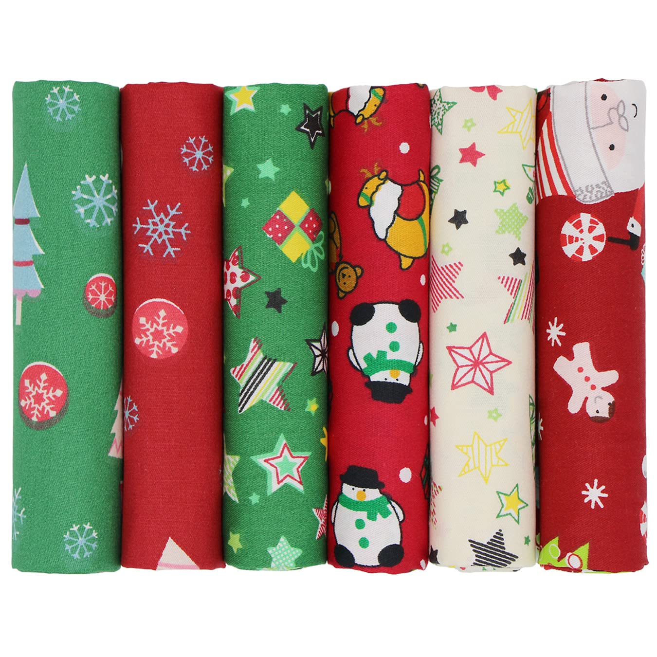 aufodara 6 Pieces Christmas Fabric Fat Quarters 19.7x19.7inch Cotton Quilting Fabric Bundles for DIY Christmas Sewing Patchwork (19.7x19.7inch - 6pcs, Christmas Patterns)