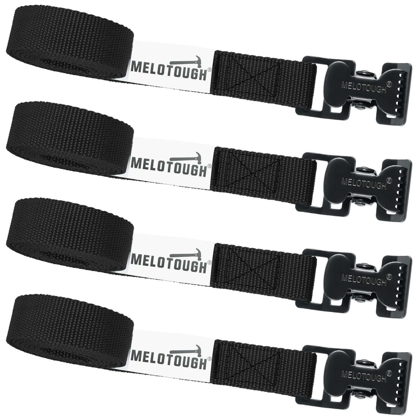 MELOTOUGH 4Pk 1" x 2ft Lashing Strap with Alligator Thumb Buckle Cargo Secure Webbing Up to 450lbs,Ladder Straps,Tie Down Straps,Utility Straps with Clips,Black