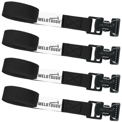 MELOTOUGH 4Pk 1" x 2ft Lashing Strap with Alligator Thumb Buckle Cargo Secure Webbing Up to 450lbs,Ladder Straps,Tie Down Straps,Utility Straps with Clips,Black