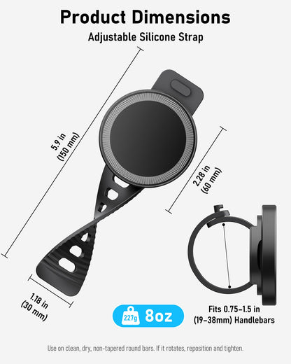 NINEFATICS Stroller Phone Holder, Compatible with MagSafe, Magnetic Handlebar Mount, 17x N52 Strong Magnets, Fits Treadmills, Peloton, Shopping & Golf Carts, Adjustable Strap, iPhone 12–17 & Android