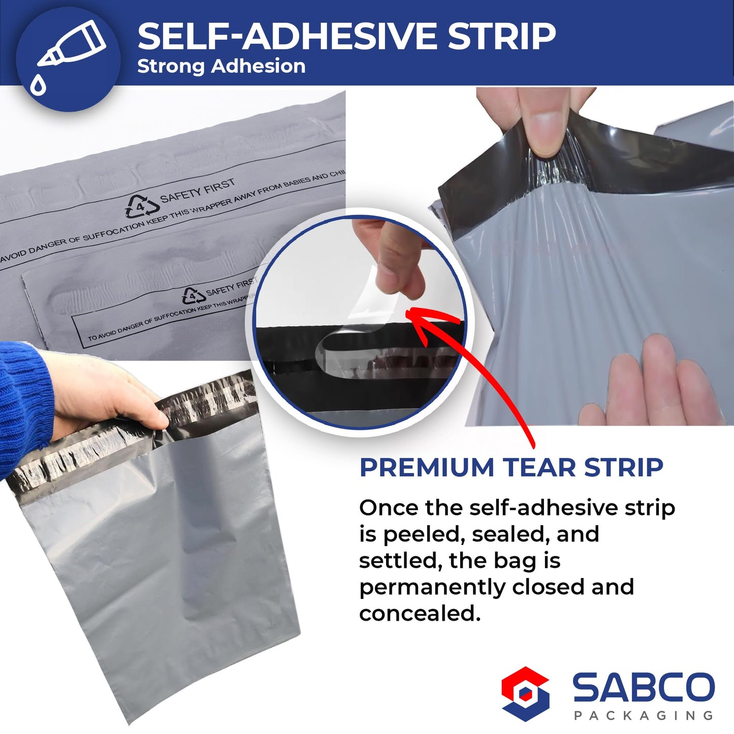 Sabco - Mailing Bags – 12 x 16" Self Adhesive, 100 Waterproof and Tear-Proof Postal Bags – Large Sized Grey Plastic Mailing Mail Post Postage Plastic Bags (12 x 16", 100)