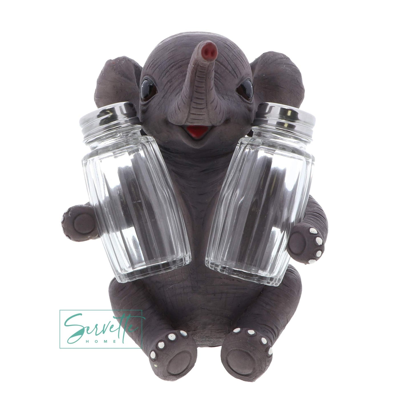 Jungle Animals Kitchen Décor Novelty Salt and Pepper Shaker Set With Holder - Baby Elephant