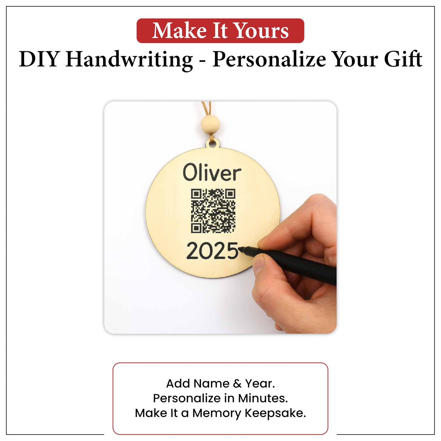 Living Legacy Reindeer QR Code – Wooden Ornament with QR Code, Custom Memory Ornament – Personalized Wooden, Hanging Christmas Ornament – Christmas Tree Decoration & Gift