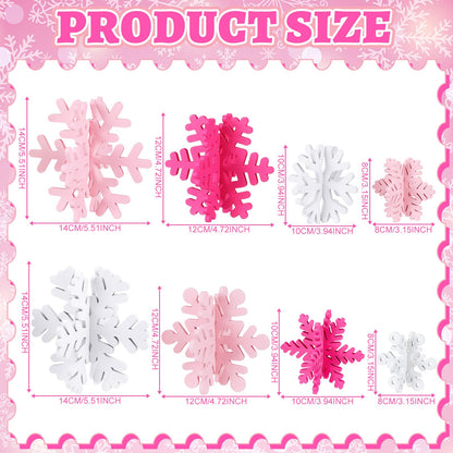 Wenqik 16 Pcs Winter Wooden Snowflake Decor Christmas Winter Snowflake Tabletop Decorations 3D Snow Table Signs Standing Centerpiece Xmas Tiered Tray Decorations for Party(White,Pink)