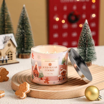 Christmas Scented Candles, Sugar Cookie & Vanilla Scented, Large 3 Wicks Candle, 14 oz, Christmas Candle Gift