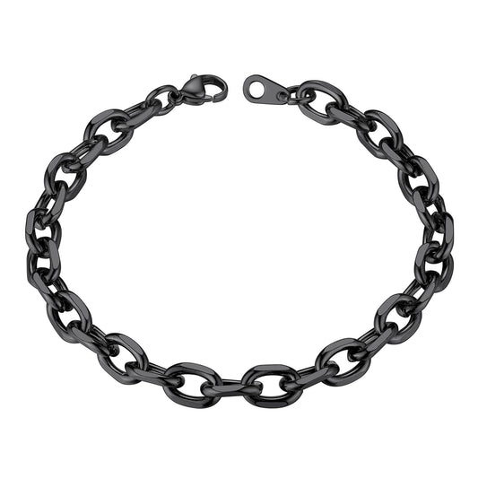 ChainsHouse Black Hip Hop Cable Bracelet for Men Women 7mm Width,7.5 inch 316L Stainless Steel Wrist Bracelet Men Bangle