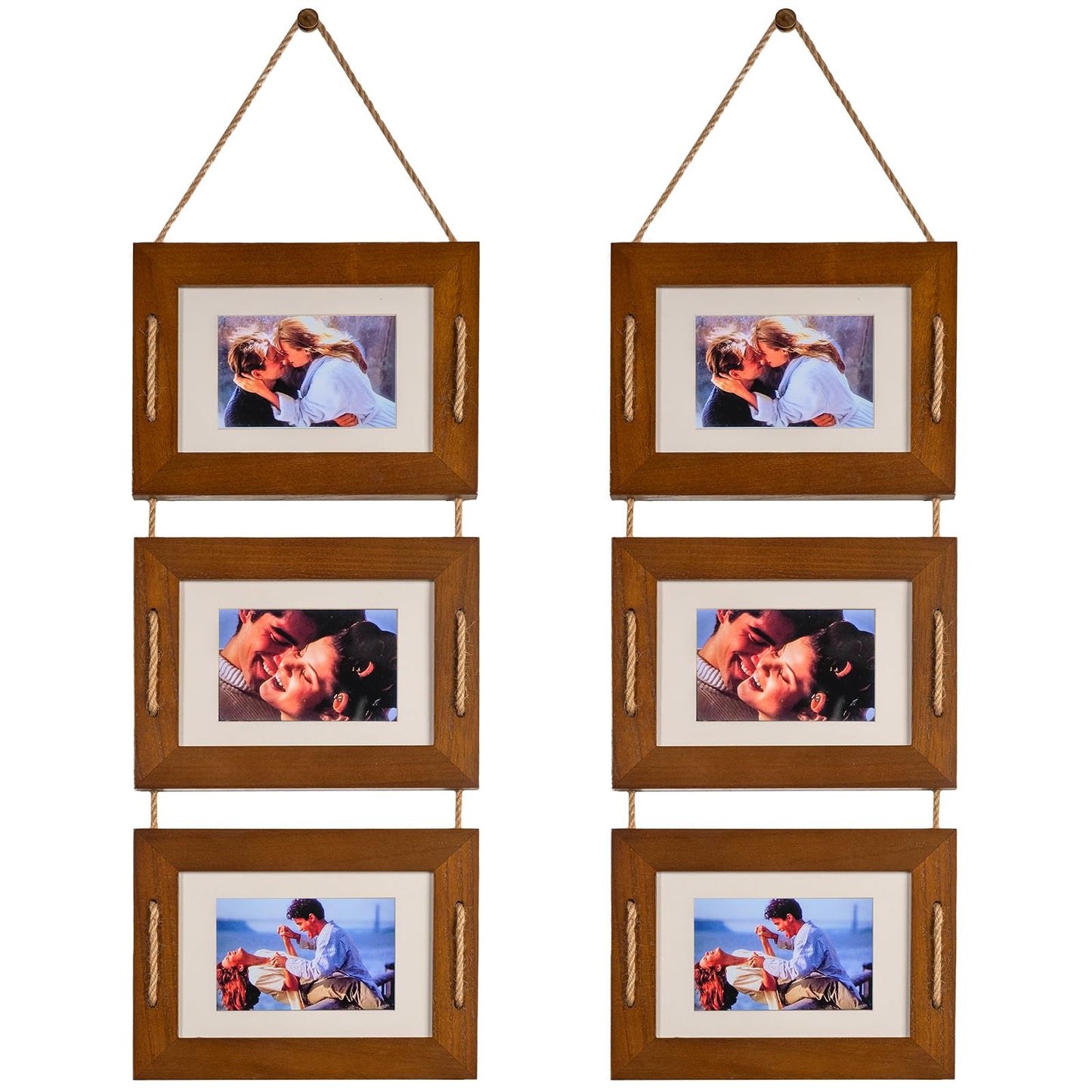 DLQuarts 5x7 Hanging Picture Frames Collage Wall Decor, 3 Opening 5x7 Matted to 3.5x5 Photo Rustic Wood Frame, Dark Walnut, 2 Pack