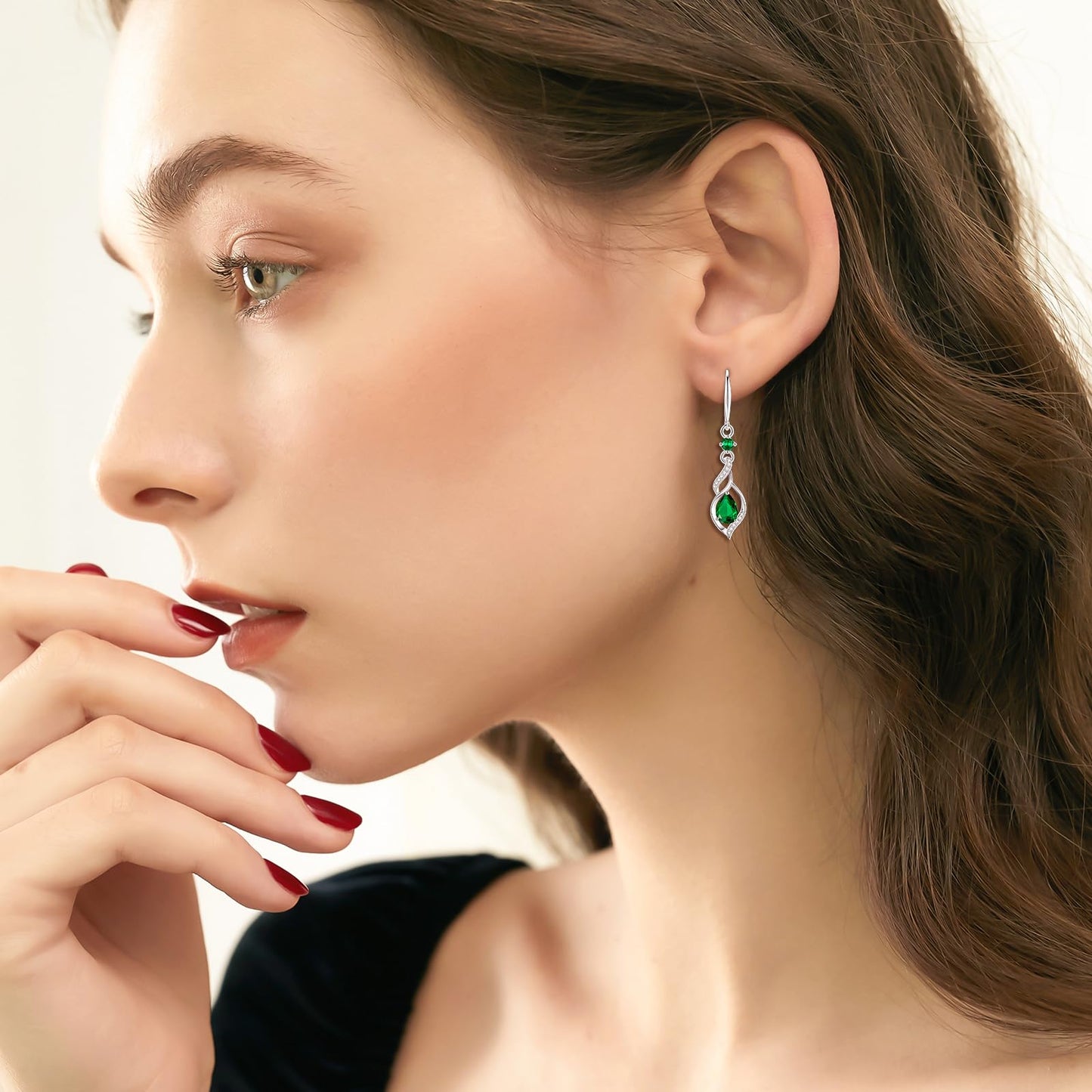 FANCIME Gift for Women May Birthstone Dangle Earrings for Women Teardrop Emerald Earrings S925 Sterling Silver infinity Love Birthday Gifts for Mom Women