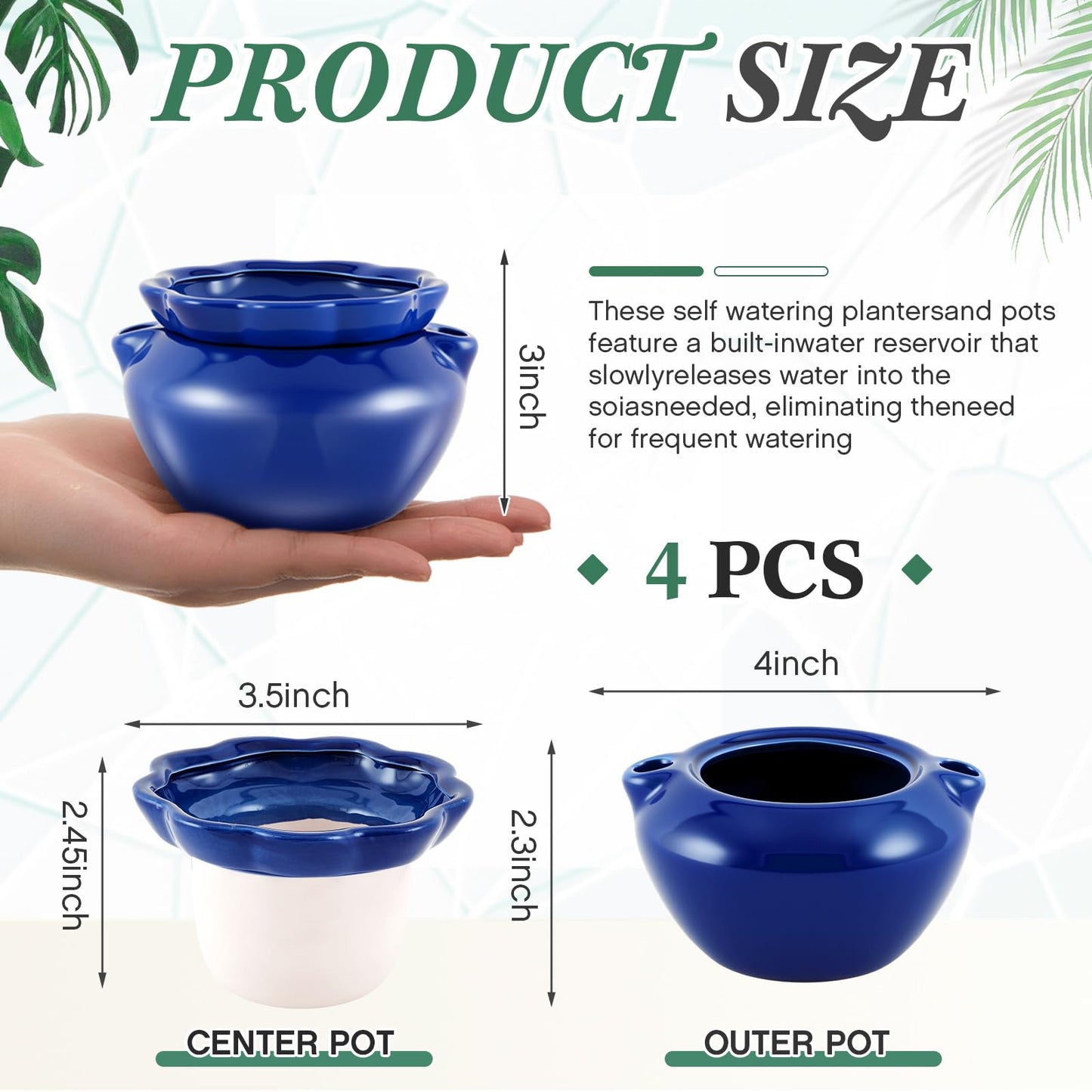 Sunnychicc 4 Sets African Violet Pots 4 Inch Self Watering Pot for Indoor Ceramic Self Watering Planter for Flower Lovers Ideal Plant Pot Thriving Flower Maintenance