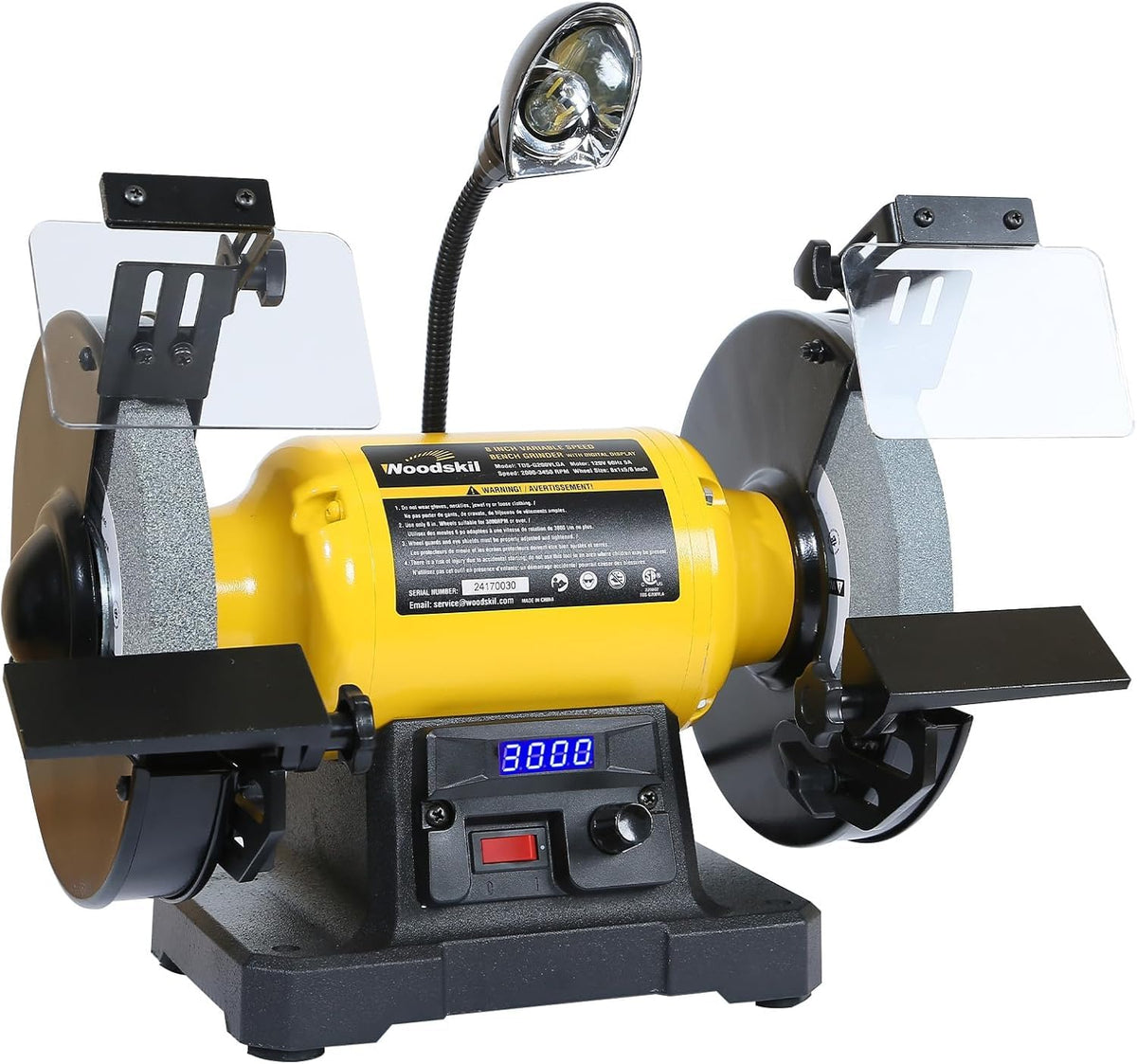 Digital Display 8 Inch Variable Speed Bench Grinder, 3/4HP 5.0 Amp Power Bench Grinder with Work Light, Adjustable Tool Rest and Cast Iron Base for Knife, Chisel