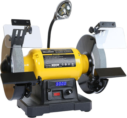 Digital Display 8 Inch Variable Speed Bench Grinder, 3/4HP 5.0 Amp Power Bench Grinder with Work Light, Adjustable Tool Rest and Cast Iron Base for Knife, Chisel