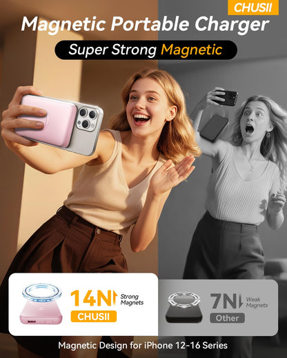 for Magsafe Portable Charger, 12000mAh Wireless Magnetic Power Bank with Stand and PD 20W Fast Charging, for Magsafe Battery Pack Compatible with iPhone 17/16/15/14/13 Series,Travel Camping Essential