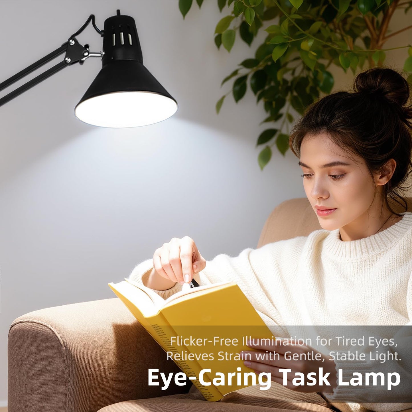 Desk Lamp With Clamp for Home Office, Eye-Caring Clip on Light with Adjustable Extra Tall Metal Swing Arm, High Intensity Clamp Lamp w/LED Bulb, Architect Task Table Lamps for Study, Workbench-B/5000k