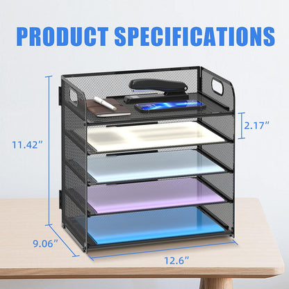 Supeasy 5 Trays Paper Organizer Letter Tray with Handle-Mesh Desk File Organizer, Paper Sorter Desk Organizer for Office, Home or School