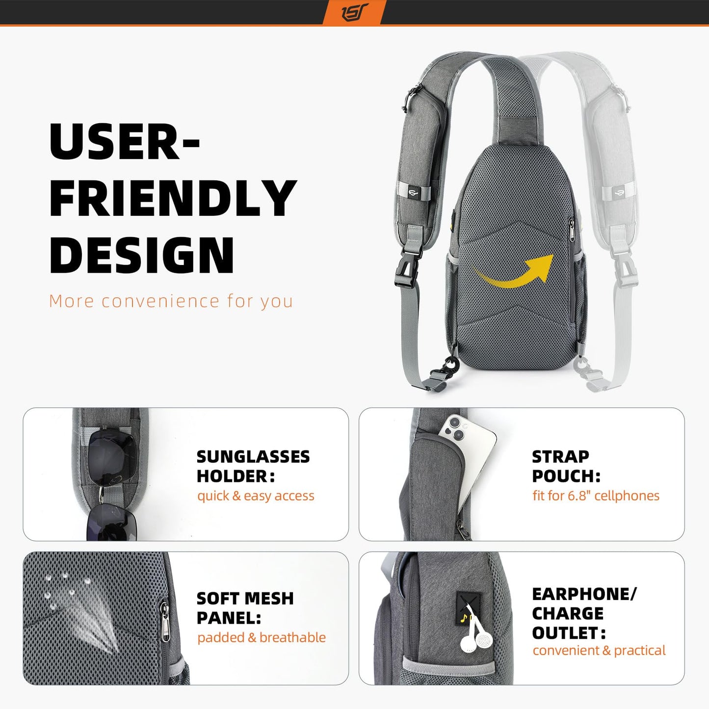 SKYSPER Sling Bag RFID Crossbody Sling Backpack Cross Body Shoulder Bag Travel Hiking Daypack for Women Men(Darkgrey)
