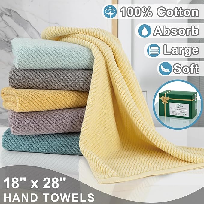 VOOVA & MOVAS Hand Towels for Bathroom Set of 4，Large 18"x 28"