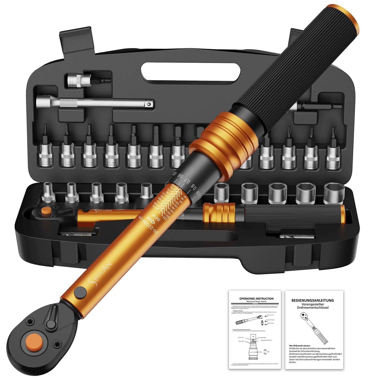 33PCS 1/4 Torque Wrench Set 3-25 Nm, Small Torque Wrench Bike, Dual-Direction 72 Teeth, ±3% Accuracy, with Extension Bar, Socket Bits (Hex & Torx & Philip), for Mountain Bike, Bicycle Repair
