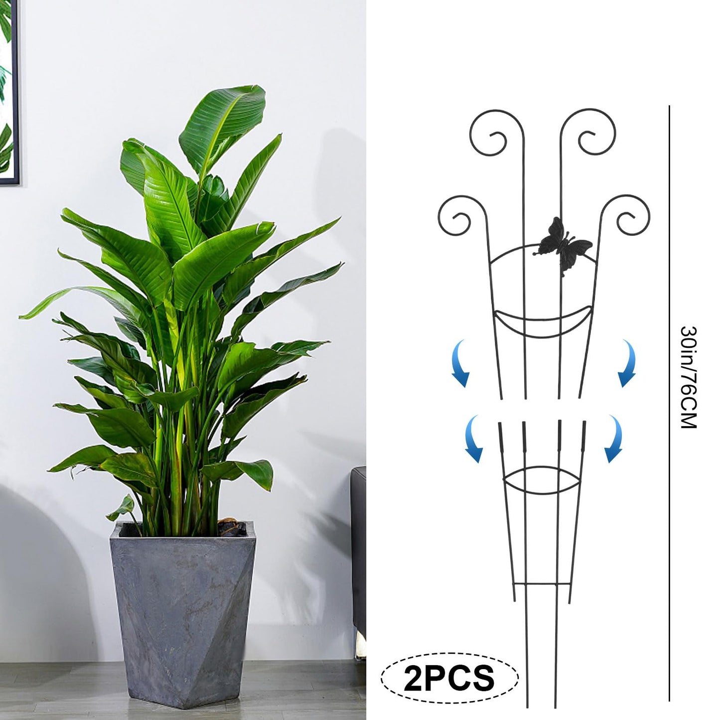 2 Pack Trellis for Climbing Plants Indoor, 30In Monstera Plant Support Structures, Plant Trellis for Potted Plants Stakes, Metal Climbing Support Outdoor for Ivy Pothos Monstera Hoya Flower, Butterfly