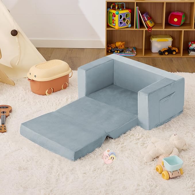 Kids Couch, 2-in-1 Toddler Chair Comfy 1-3 Years, Convertible Kids Chair
