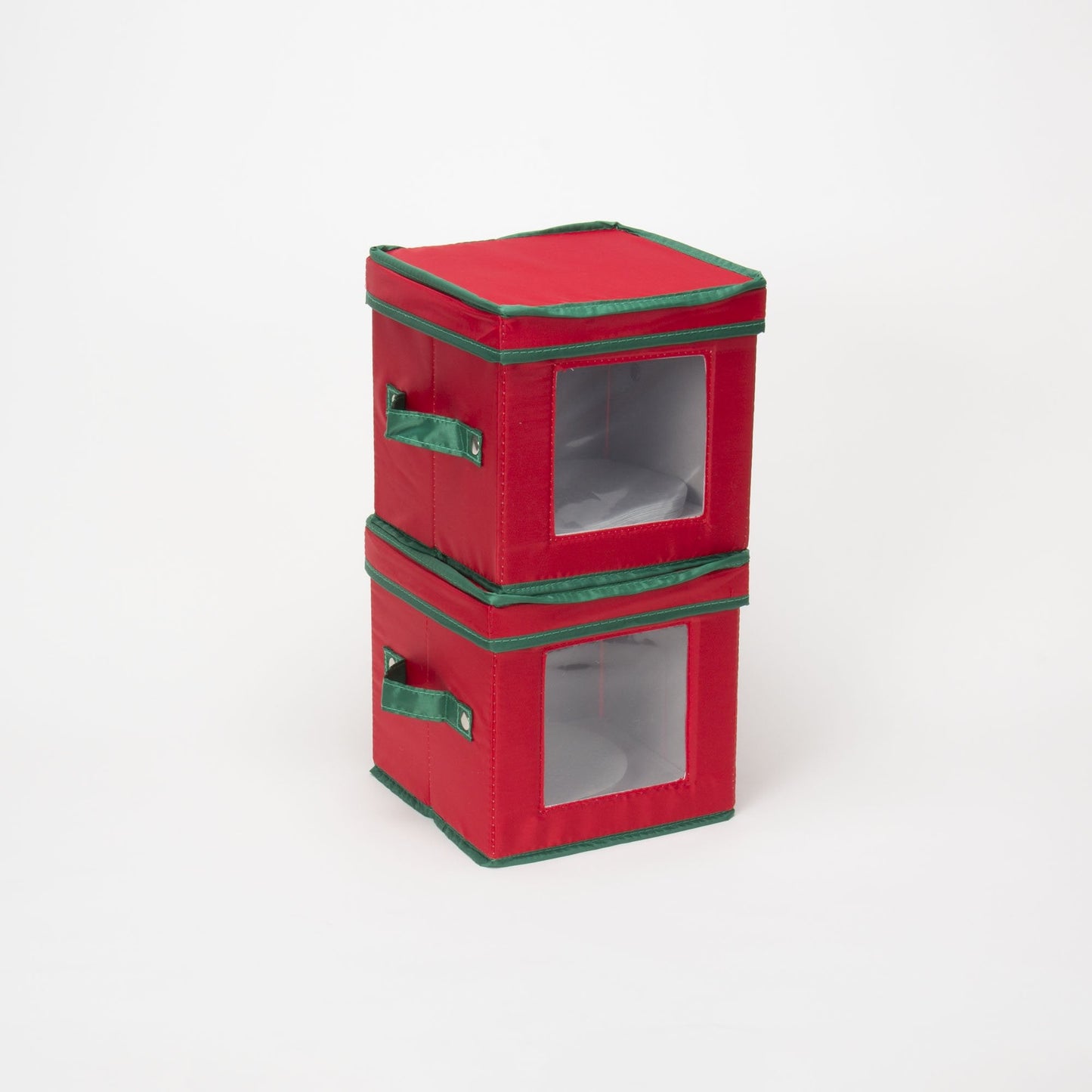 Household Essentials 532RED Holiday China Dinnerware Storage for Dessert Plates or Bowls | Removable Lid | Red Canvas with Green Trim