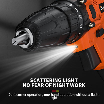 21V Combi Drill Set with 29PCS Accessories, 0-400/0-1400rpm 2 Variable Speed Cordless Screwdriver Max 45N.M Torque Portable Small Drill, 1500mAh Rechargeable Battery, Charger, Orange