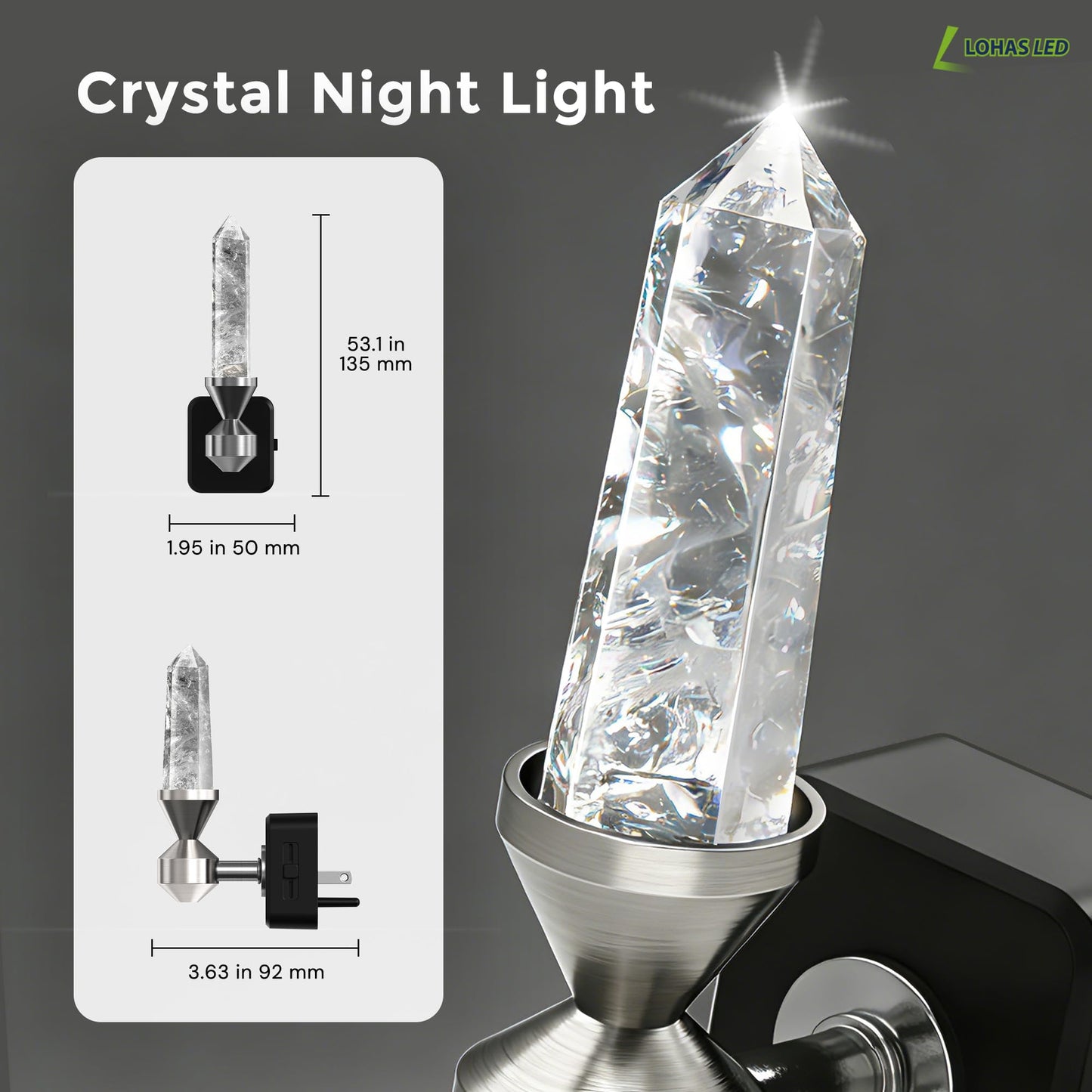 L LOHAS LED Night Light: Night Lights Plug into Wall, Dimmable Night Light Aesthetic Crystal, Warm Light 3000K, Dusk to Dawn Sensor, Healing Stone Decorative Nightlight for Home Living Room